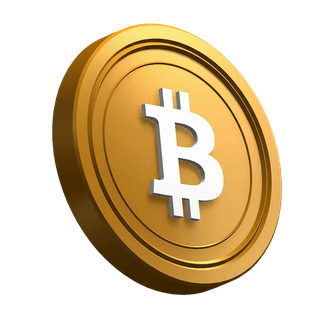 Moneta Bitcoin (BTC) raffigurata in posizione inclinata all'interno del design della sezione hero
